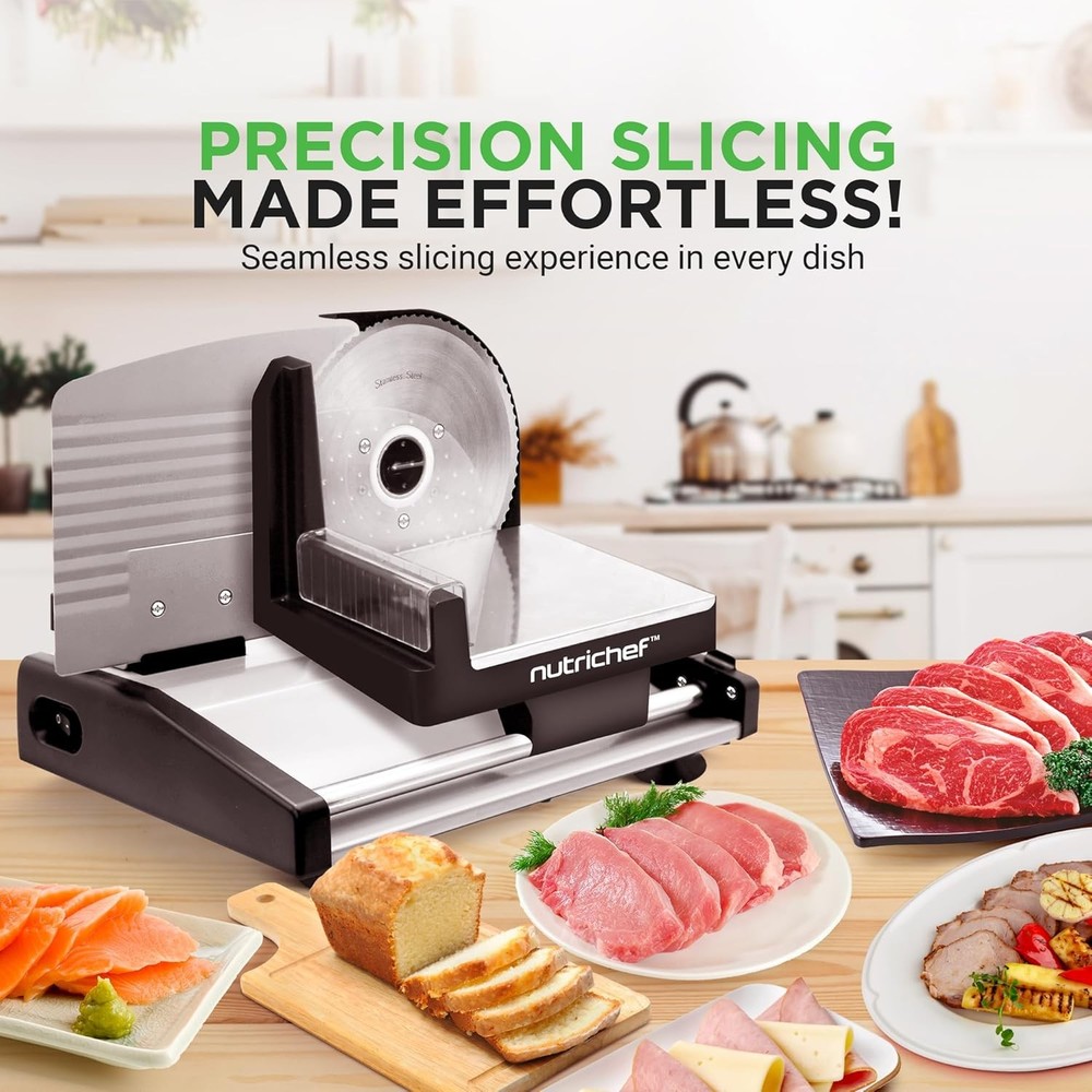 200W Automatic Electric Meat, Deli & Bread Slicer with Adjustable Thickness