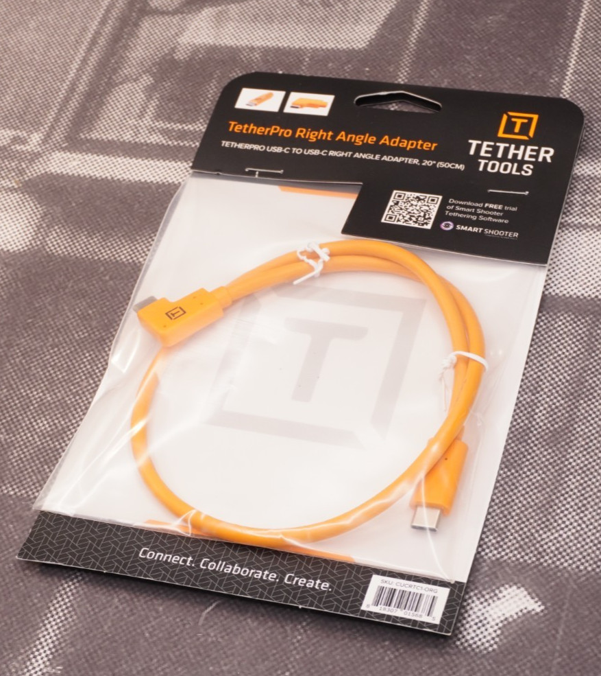 TETHERTOOLS TETHERPRO Right Angle USB-C to USB-C Pigtail, 20", Orange