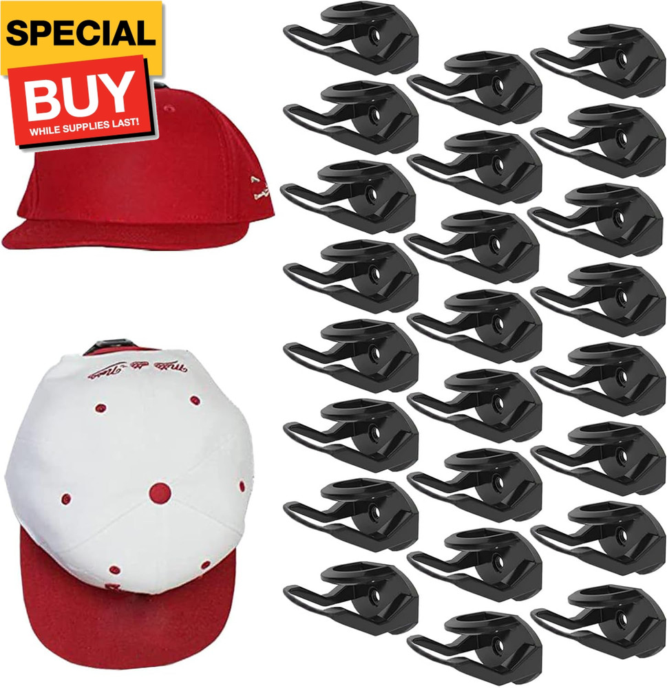 24 Pack Adhesive Hat Hooks for Wall，Hat Rack for Baseball Caps, Hat Hangers for