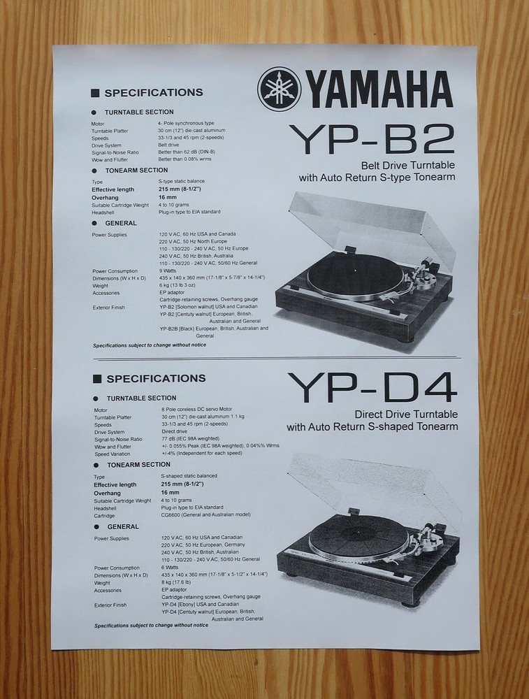 Yamaha YP-B2 & YP-D4 Custom Designed Tonearm Cartridge Alignment Protractor