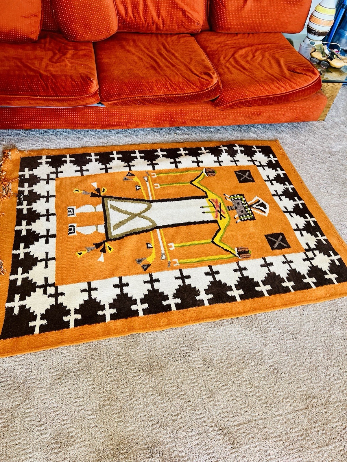 Beautiful Vintage Navajo Yie Rug Native American 47 x 33 Home Spun Wool As Is