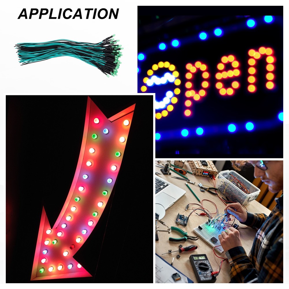 50pcs 3mm LED Diode Lights, Emerald Green DC 12V for Electronics