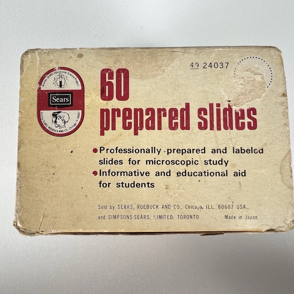 Vintage Sears 60 Prepared Microscope Slides Labeled Educational Actual Specimens