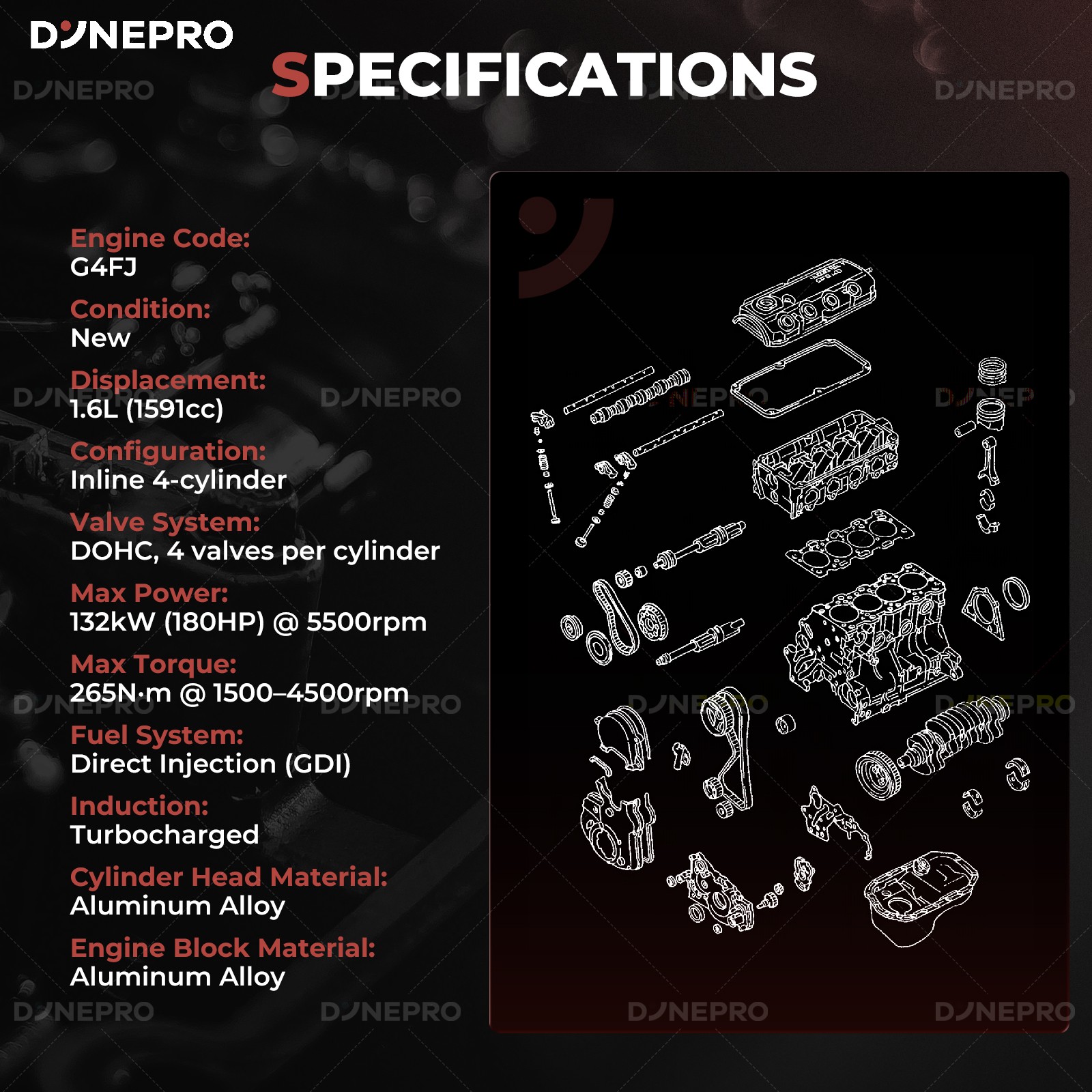 Brand New Engine Motor 1.6L 4 Cyl Turbo G4FJ T-GDI fit 2016-2018 Hyundai Tucson