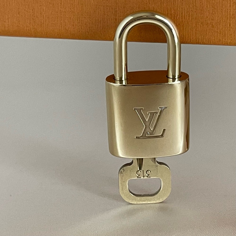 LOUIS VUITTON PadLock Lock & Key Brass Gold Authentic Number random
