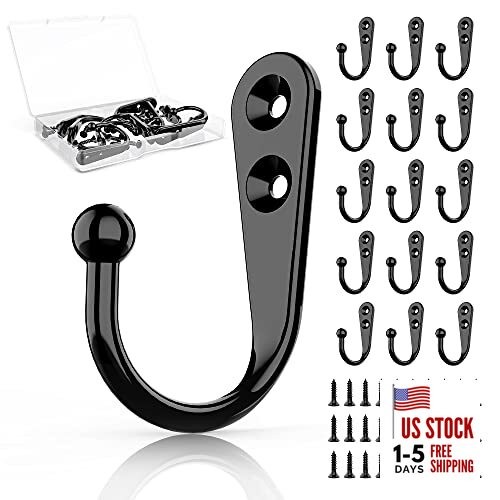 15Pcs Black Wall Mounted Coat Hooks, Hanger Hook with 30 15PCS + Single Hook