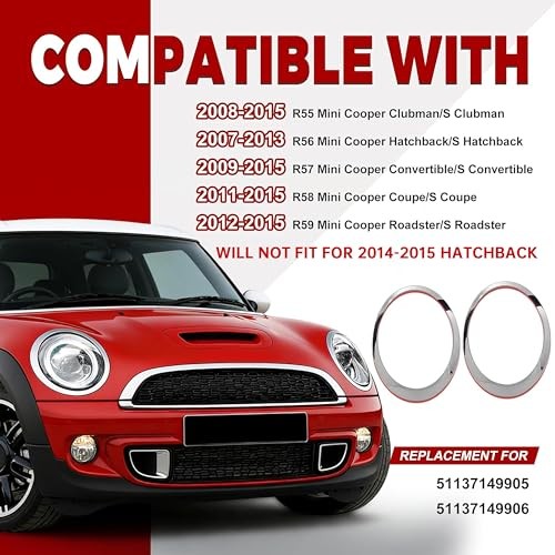 Headlight Door Bezel Compatible with 2007-2015 Mini Cooper R55 R56 Pair Black