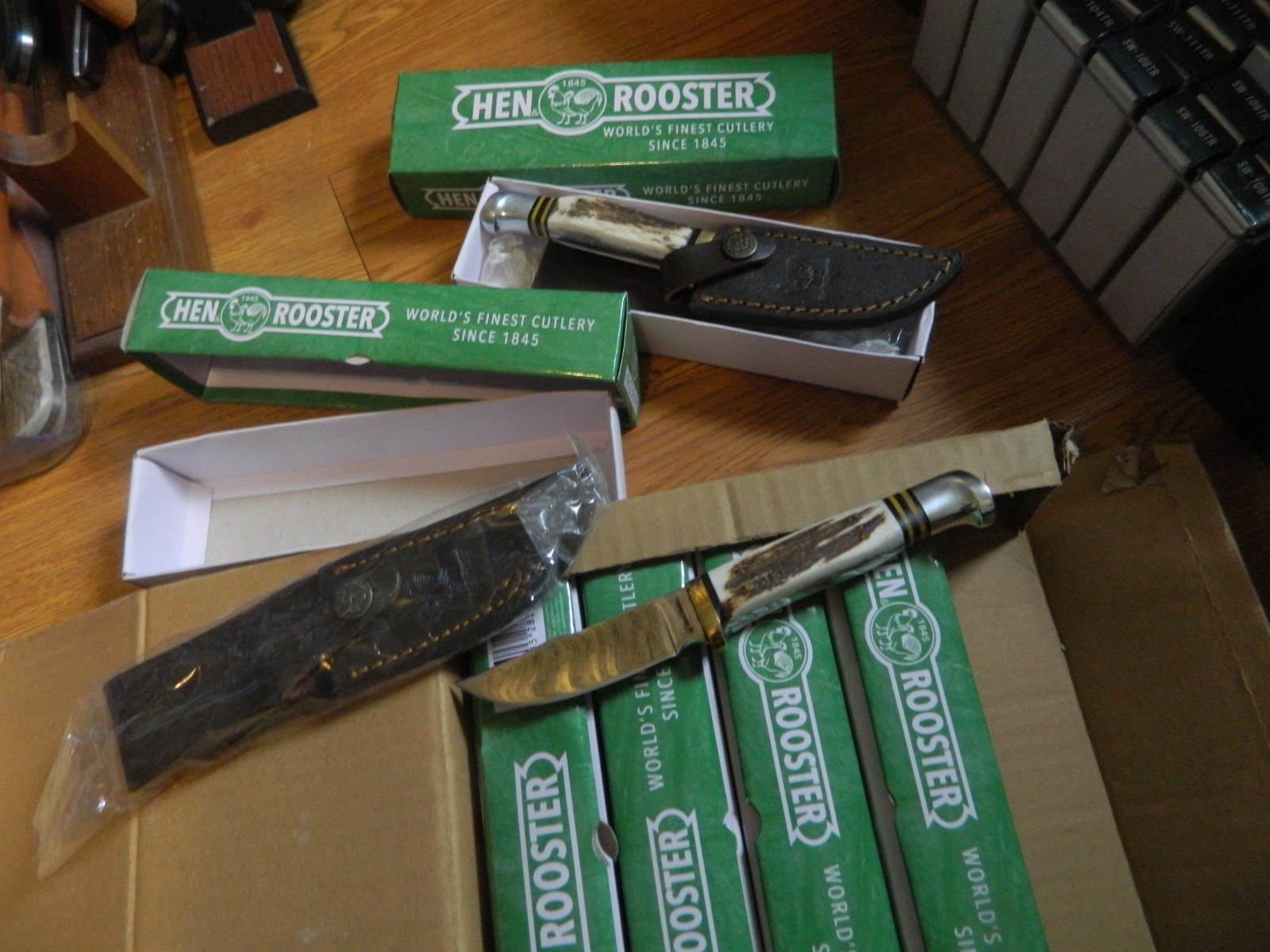 HEN & ROOSTER Fixed Blade KNIFE Stag Handle w/ Original Leather Sheath HR-5048