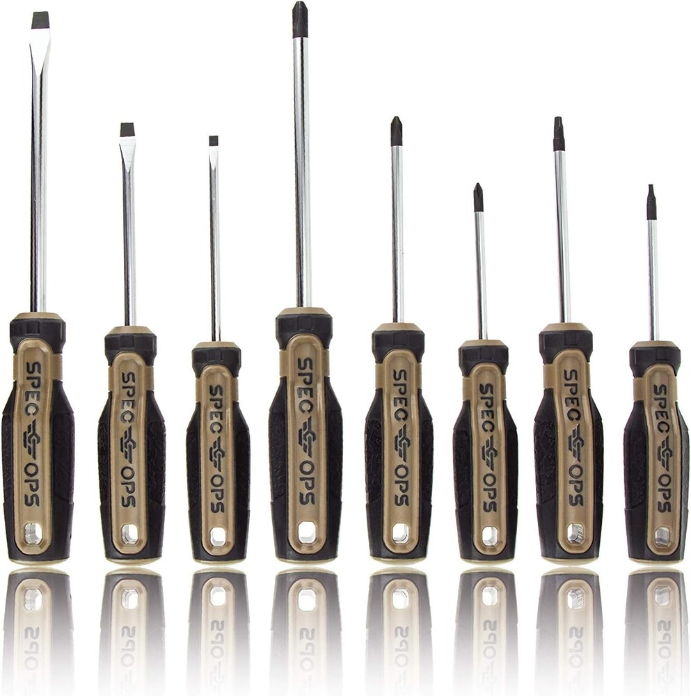 Spec Ops Tools 8-Piece Screwdriver Set, Phillips, Slotted, Square, Magentic Tip,