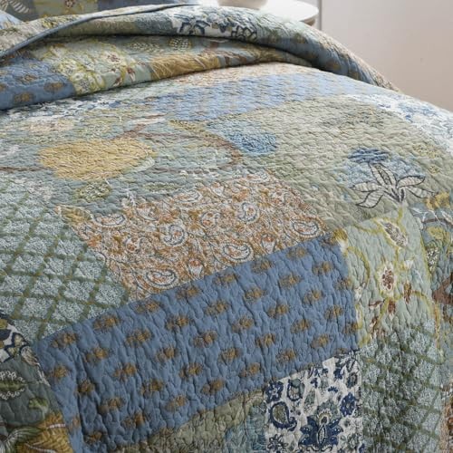 Cotton Bedspread Quilt Bedding Sets 3 Pieces King Rustic Sage Patchwork
