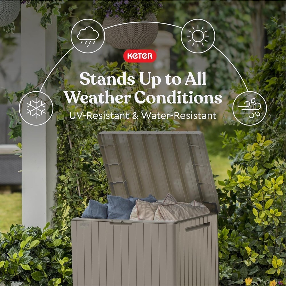 30 Gallon Lockable Outdoor Storage Box & Side Table - Modern Beige Design