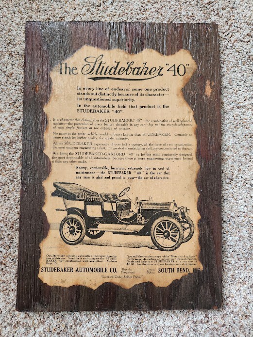 Vintage Studebaker "40" Hanging Wal Plaque Print Advertising