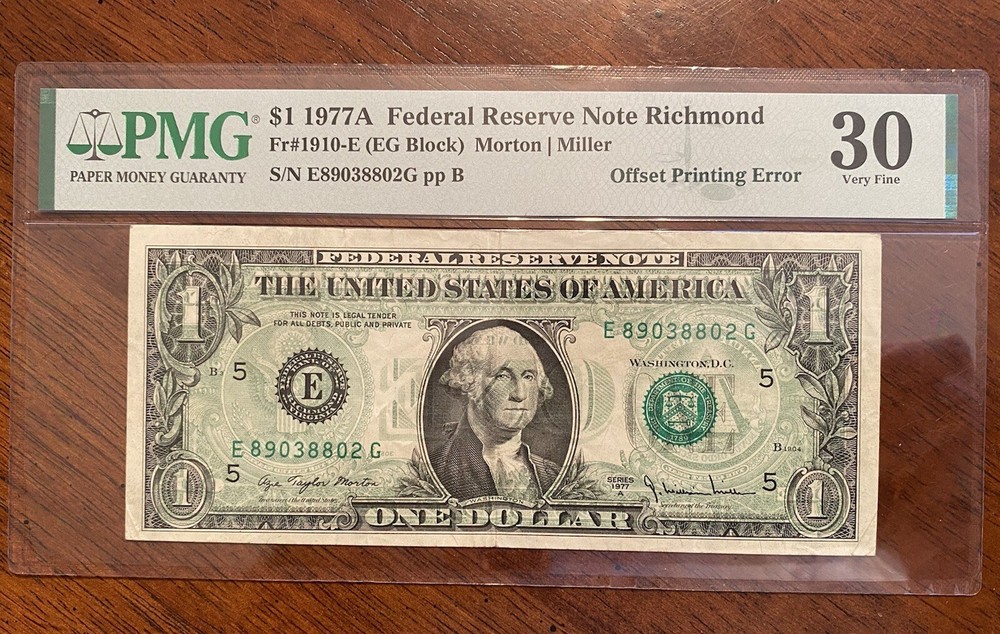 1977 A $1 Richmond Offset Printing Error PMG 30