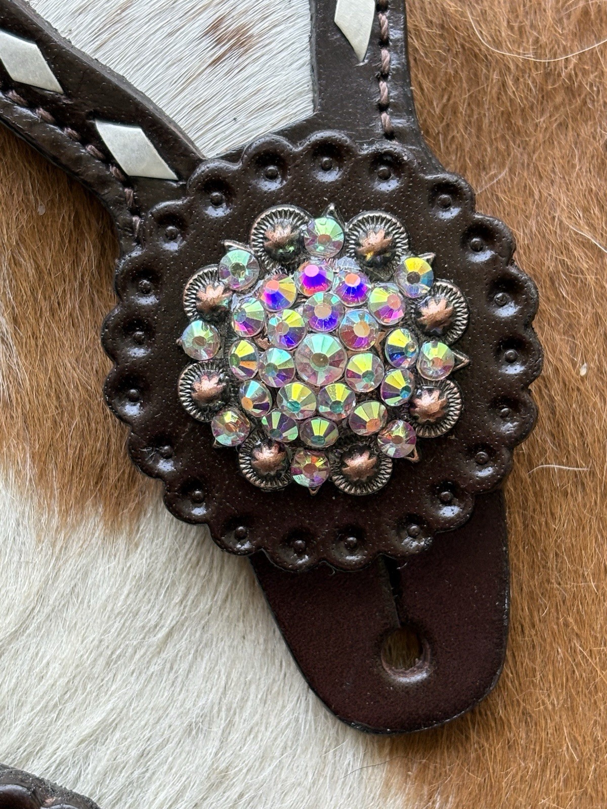 Ladies Top Grain Leather With Hair On Cowhide Western Pair Spur Straps