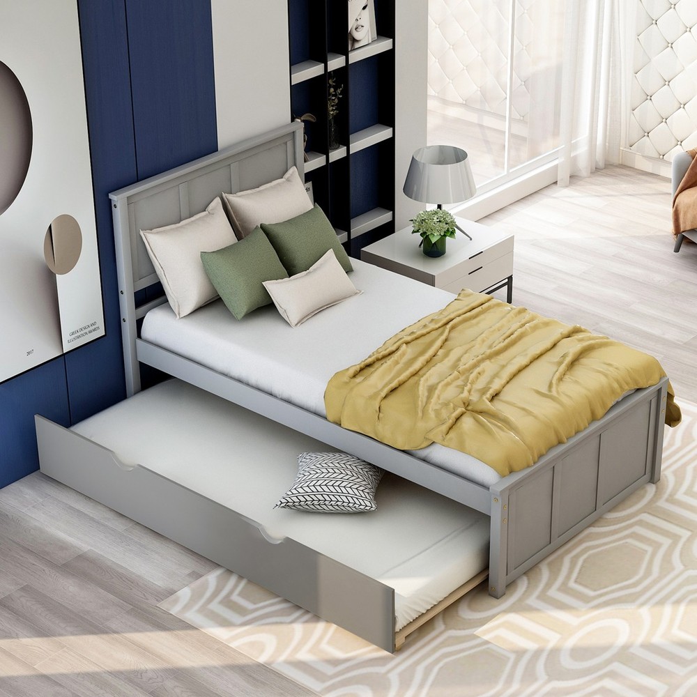 Platform Bed with Trundle Twin Size Frame