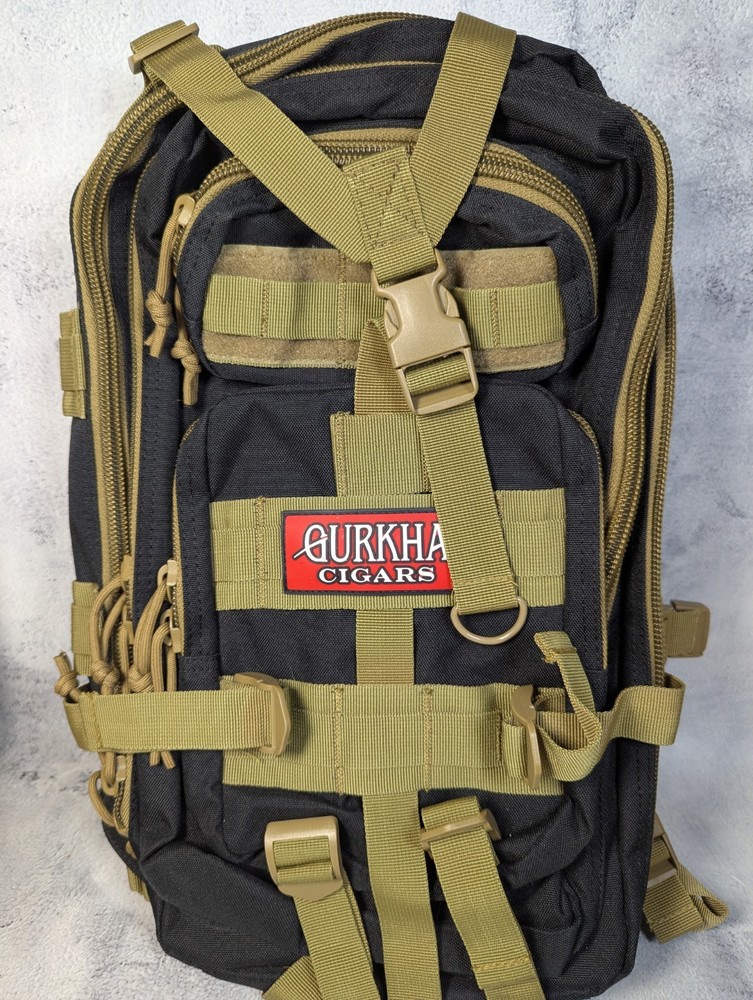 Gurkha Cigars Tactical Backpack Black/Tan Multiple Pockets EUC