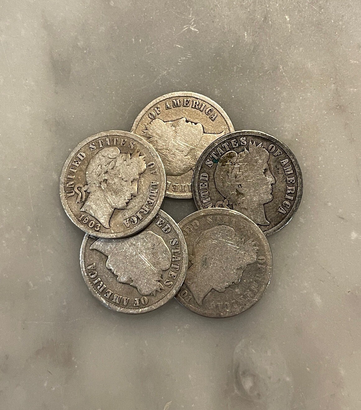 [Lot of 5] Barber Dimes - 90% Silver - CHOOSE HOW MANY LOTS OF 5 COINS!