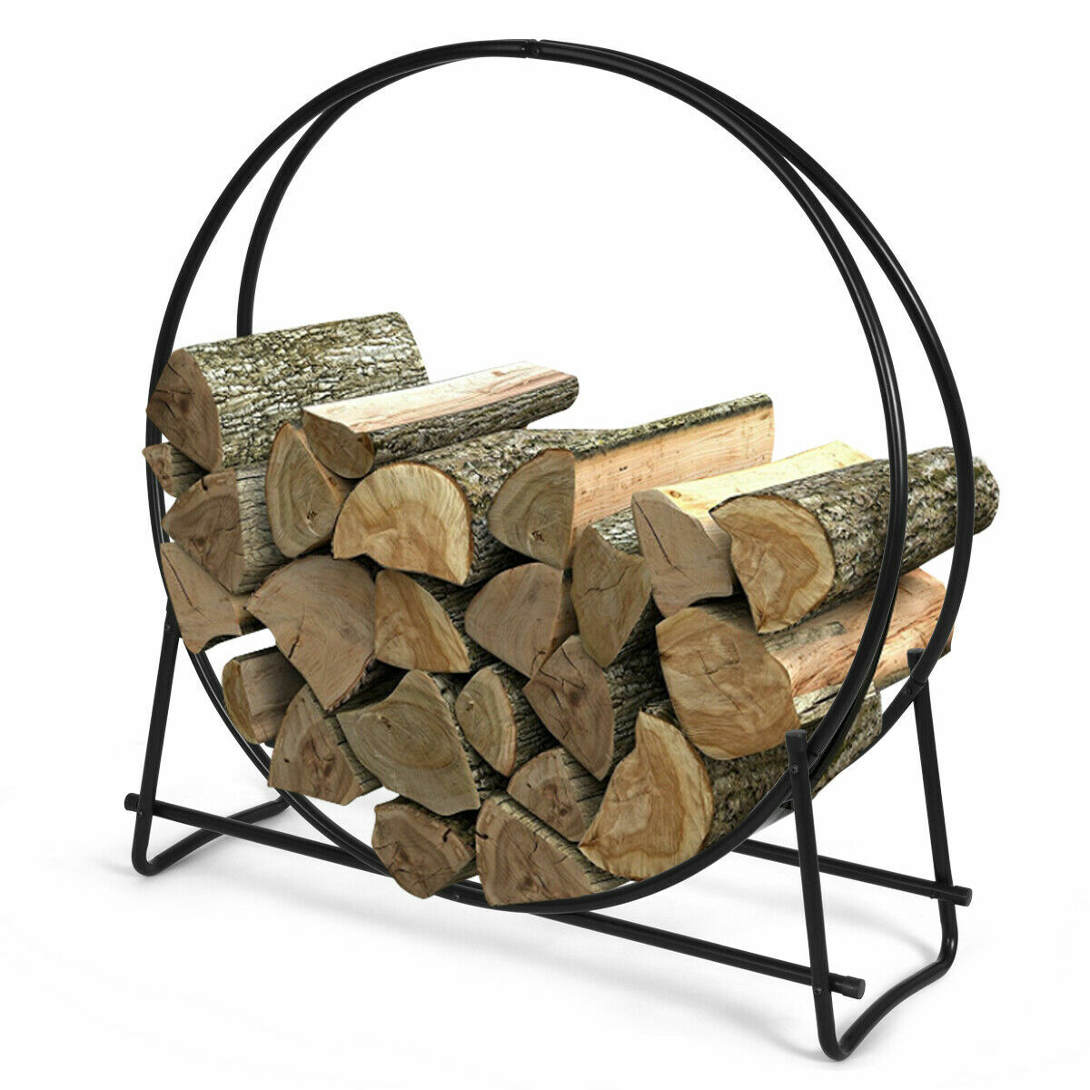 40-Inch Tubular Steel Log Hoop Firewood Storage Rack Holder Round Display New