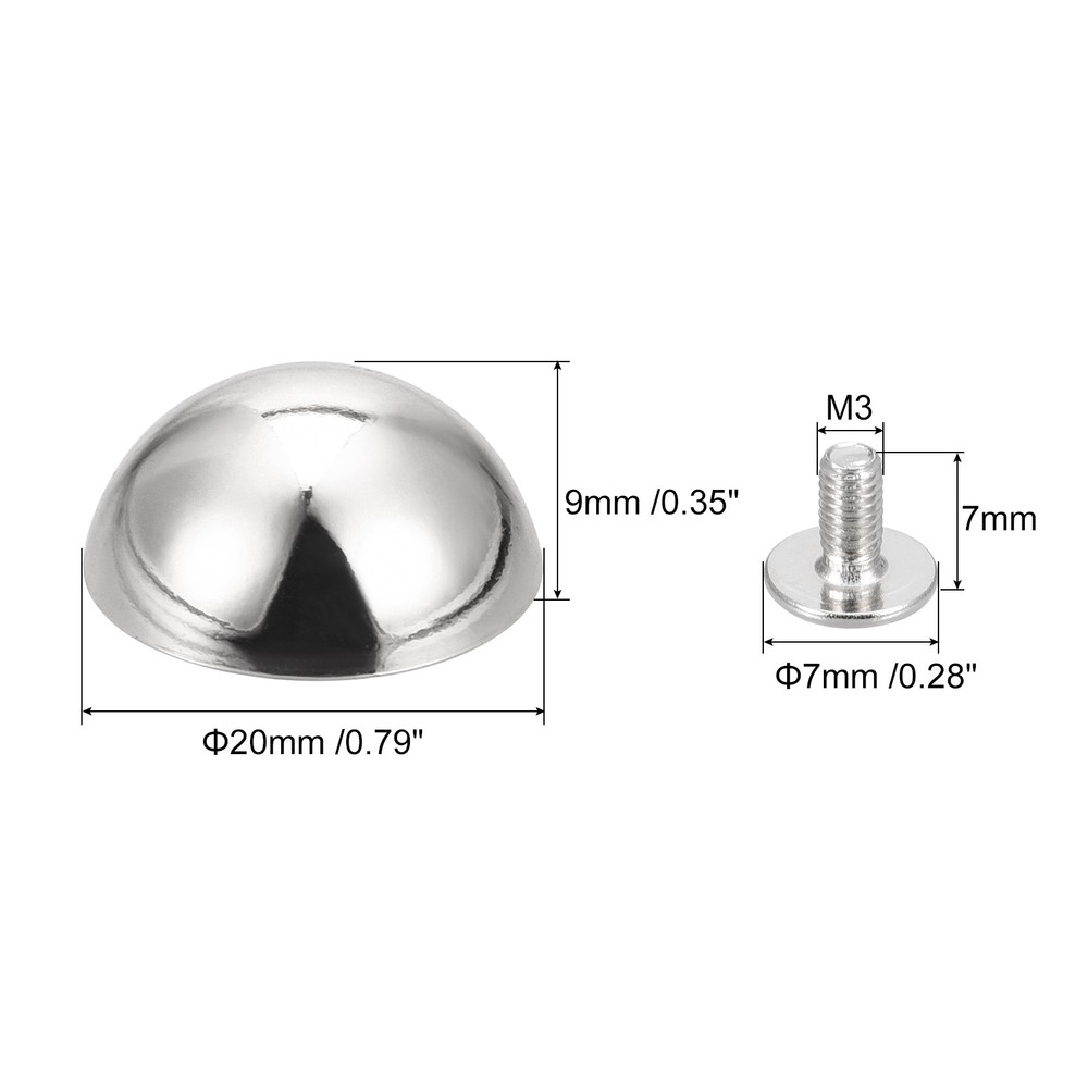 10 Set 20x9mm Screw Back Rivets Hollow Round Head Leather Studs Silver