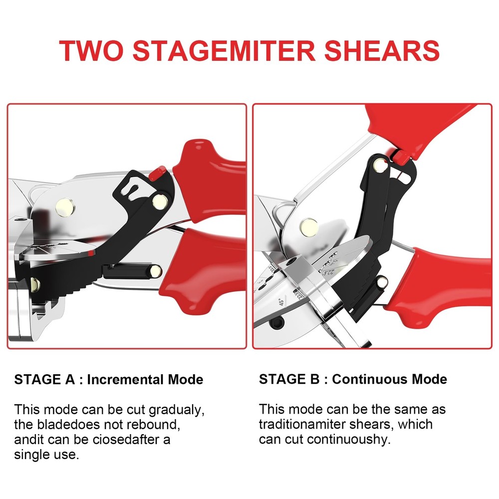 GARTOL Miter Shears 22.5°-135° Adjustable – Precision Angle Cutter Large, Red