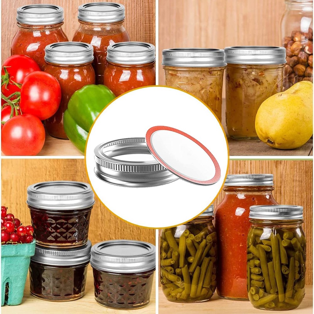 100Pcs/50 sets Canning Lids and Rings Regular 50lids+50bands, Silver