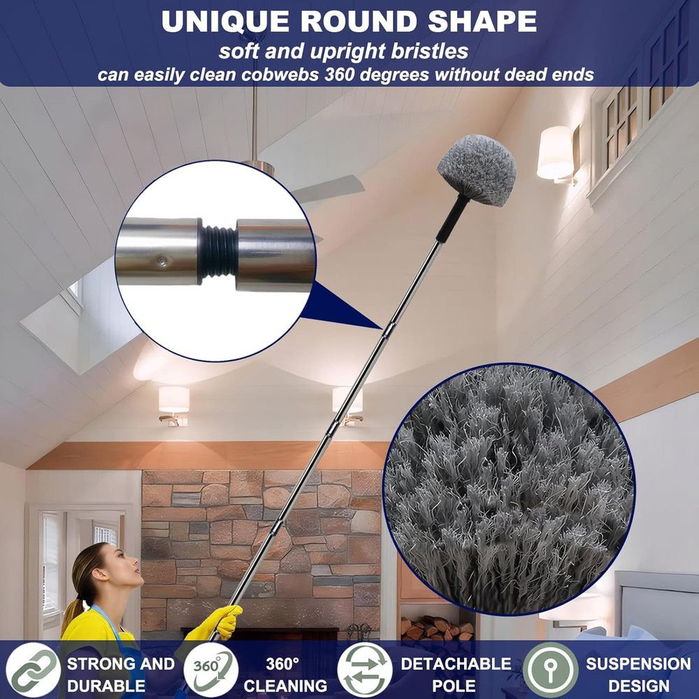 20 Ft+ High Reach Grey Cobweb Duster with 3-14 ft Extension Pole, Webster Cobweb