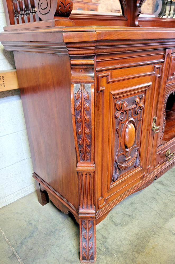 ANTIQUE VICTORIAN MAHOGANY SIDEBOARD BACKBAR