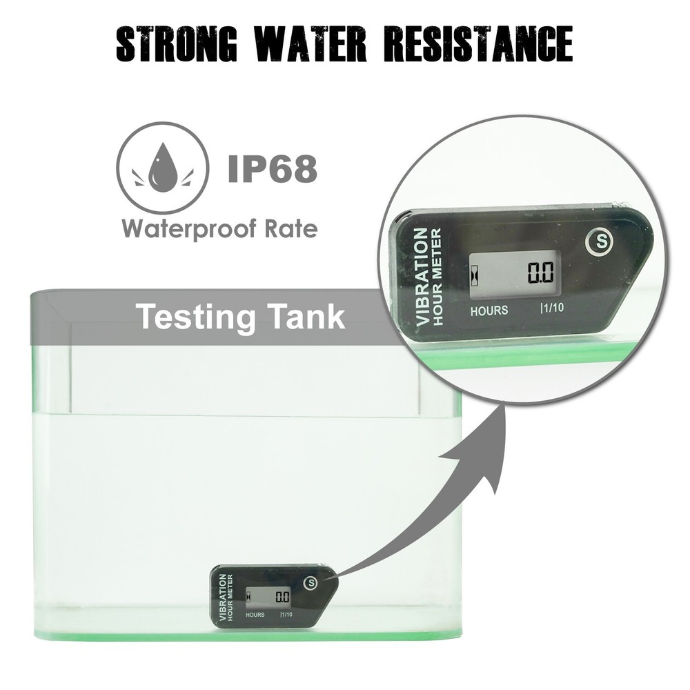 LCD Wireless Vibration Hour Meter Partial Hours Record Data Storage Waterproof