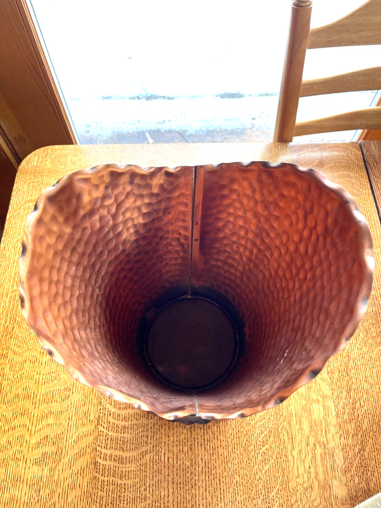 Gregorian Solid Hammered Copper Handled Pedestal Planter Pot, Vase, Umbrella