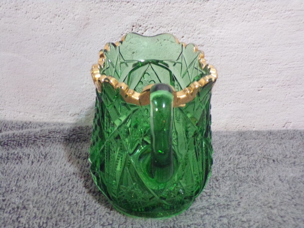 Vintage Riverside? Green & Gold Pitcher 1888 EAPG Pattern Sawtooth