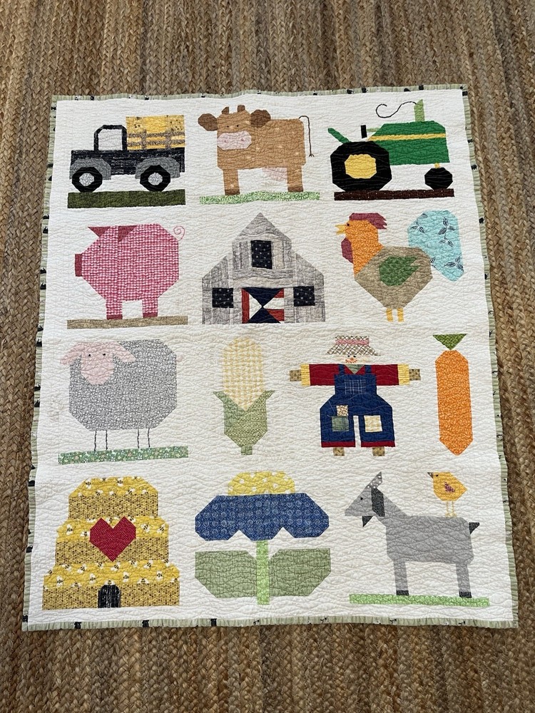 Farming, Handmade Baby Quilt Used 45x36”