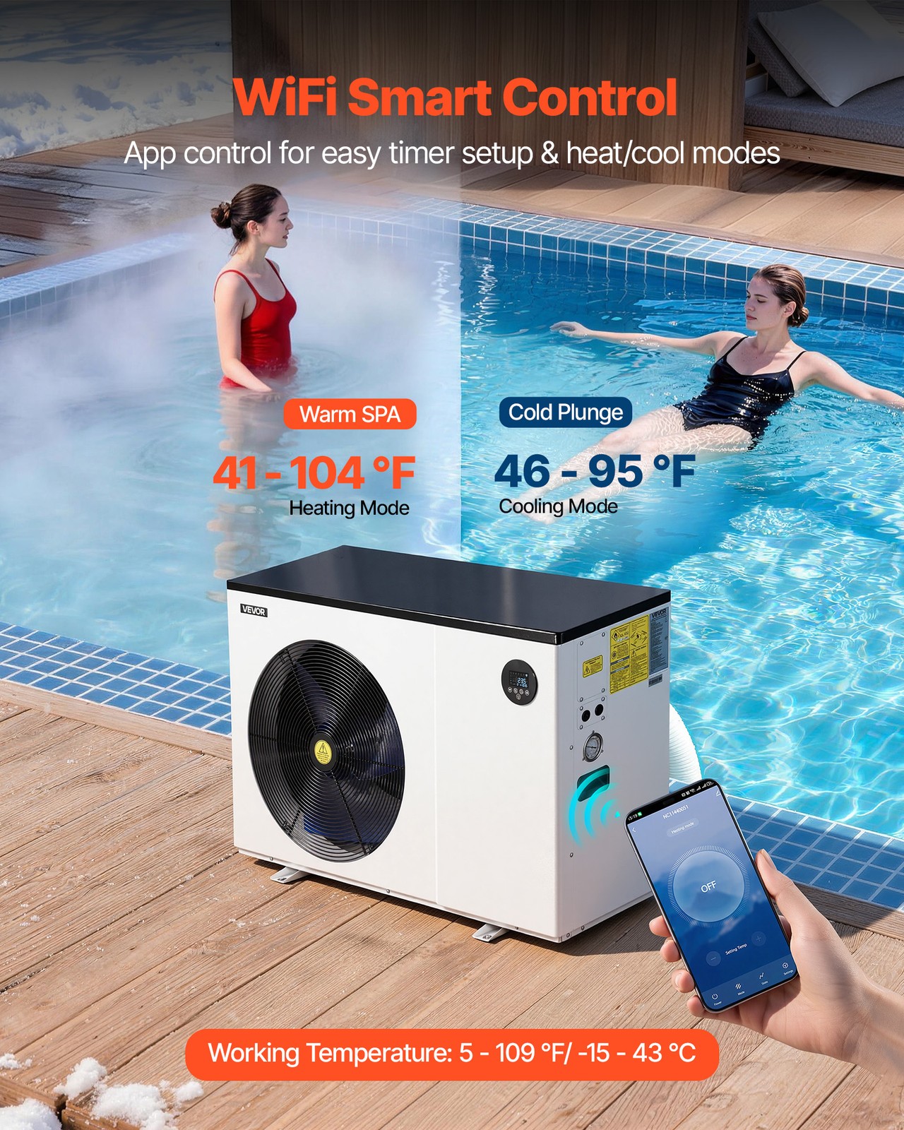 VEVOR 70730 BTU Pool Heat Pump Electric Heater for In-Ground All-DC Inverter