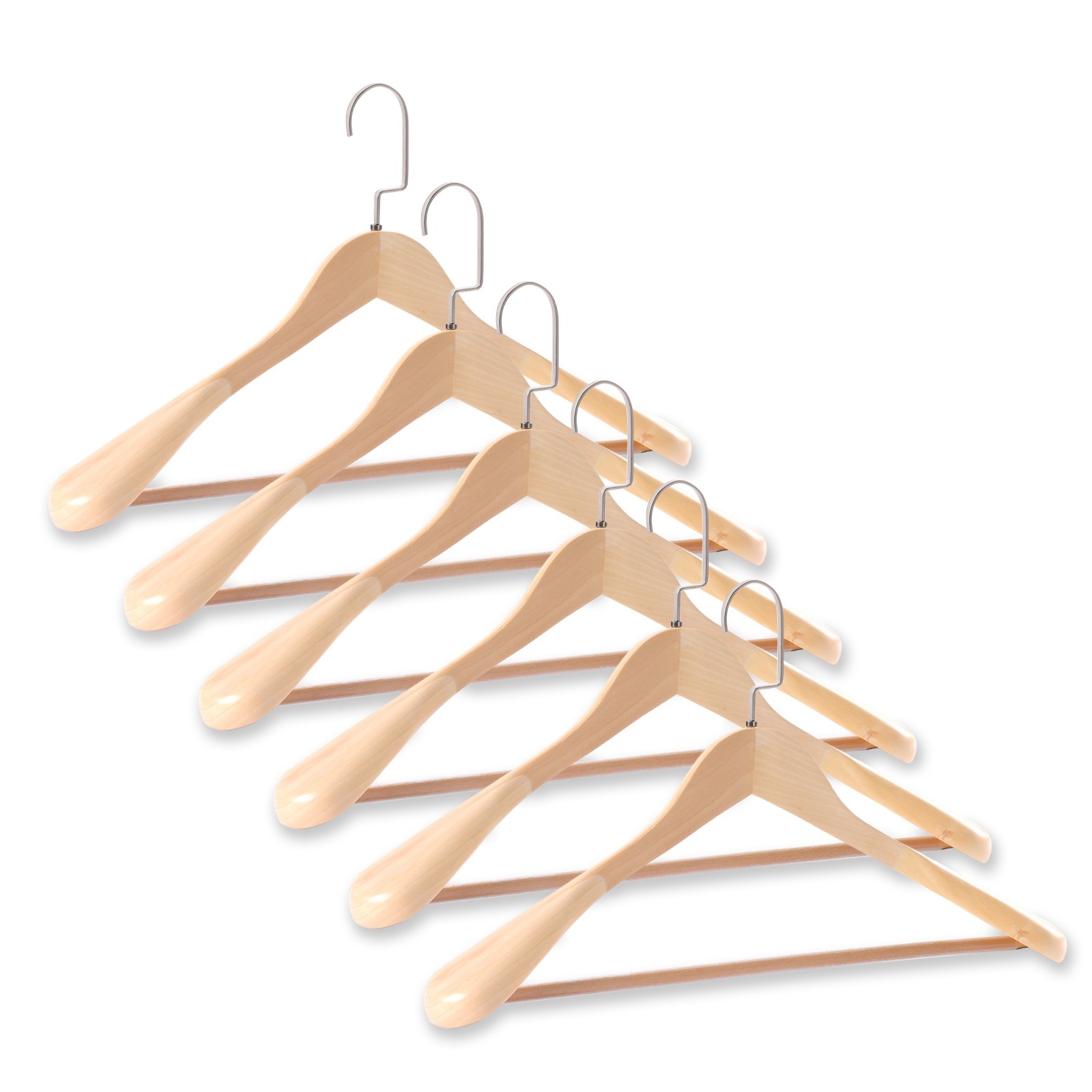 2.4" Wide Shoulder Suit Hangers 12-60 Pack Natural Wooden Hanger Glossy Finish