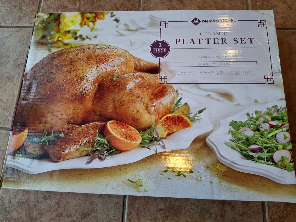 2 Pc White Oval Serving Platters Scalloped Edge Ceramic Dinnerware Serving Tray