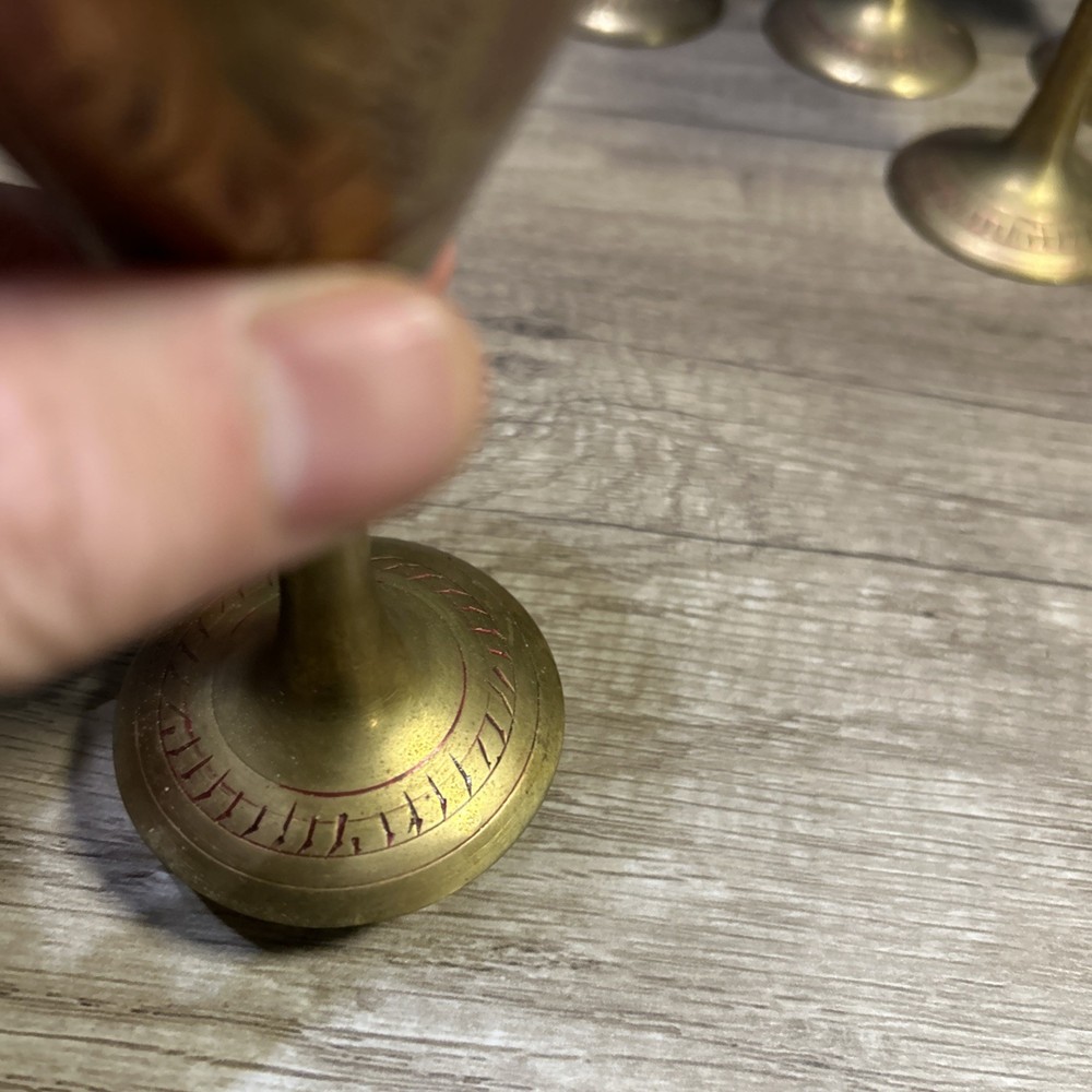 Etched Brass Wine Goblet India Table Top Decor Vintage Beware 5 Small Solid Cups