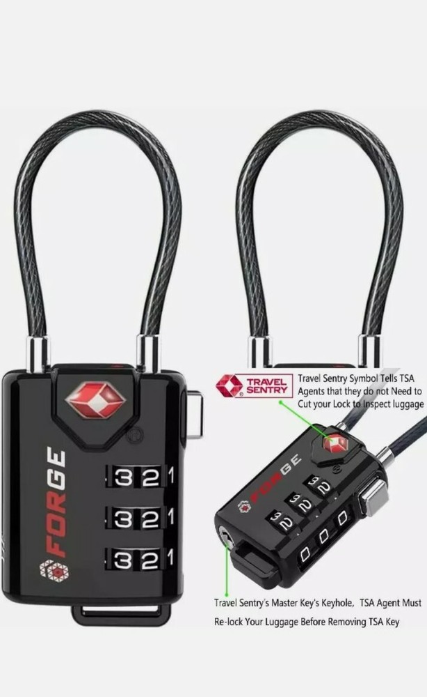 TSA Approved Cable Luggage Locks, Re-settable Combination with Black 2 Pack
