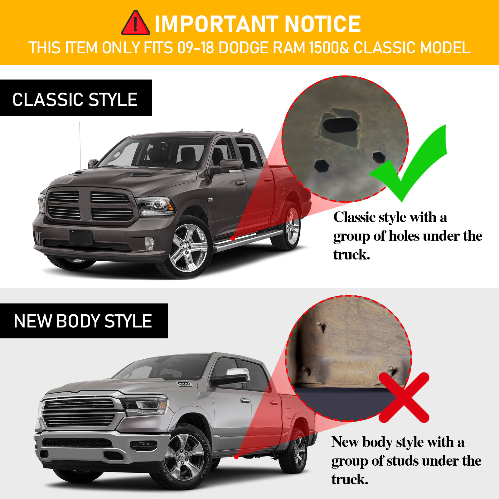 6" Running Board FOR 09-18 Dodge RAM 1500/10-25 RAM 2500 3500 Crew Cab Step Bar