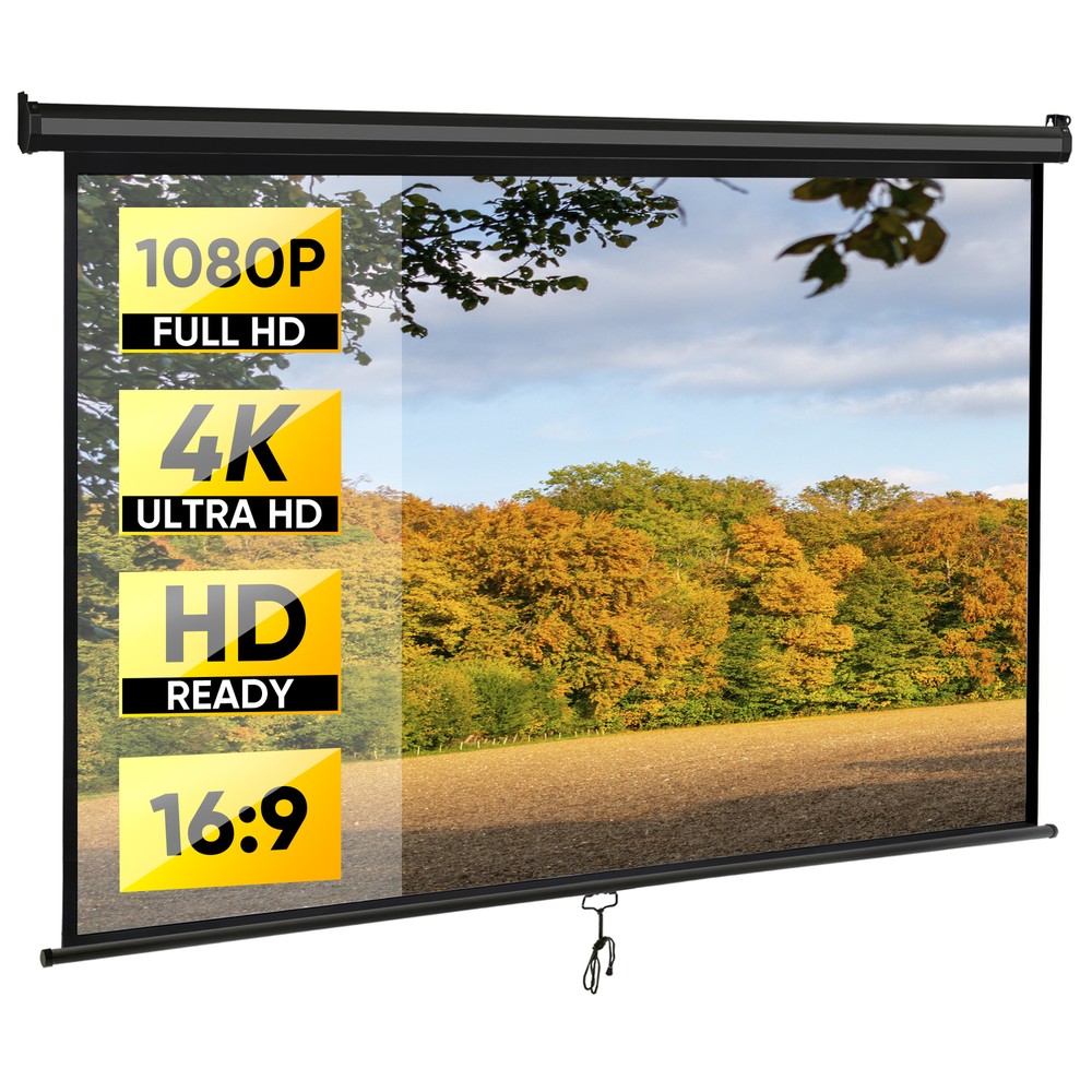 Projector Screen Pull Down 80 inch 16:9 HD Black Projection Screen Home Theater
