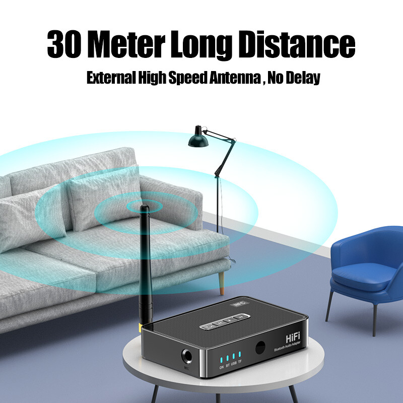 Long Range Bluetooth Receiver HiFi Audio Adapter for Home Music Streaming Stereo