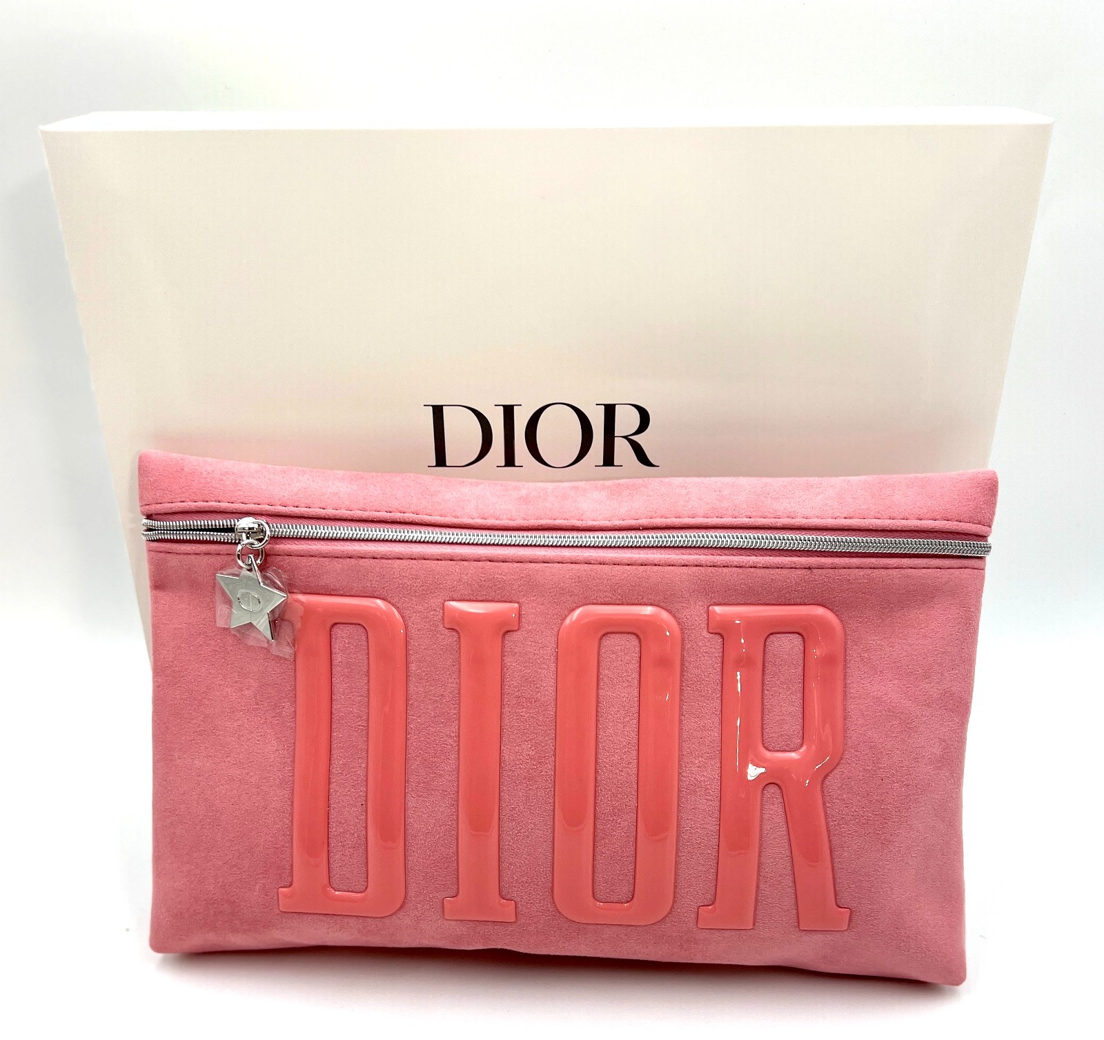 New! Dior Cosmetic Star Zipper Makeup Bag Pouch Clutch ~ Pink Suede