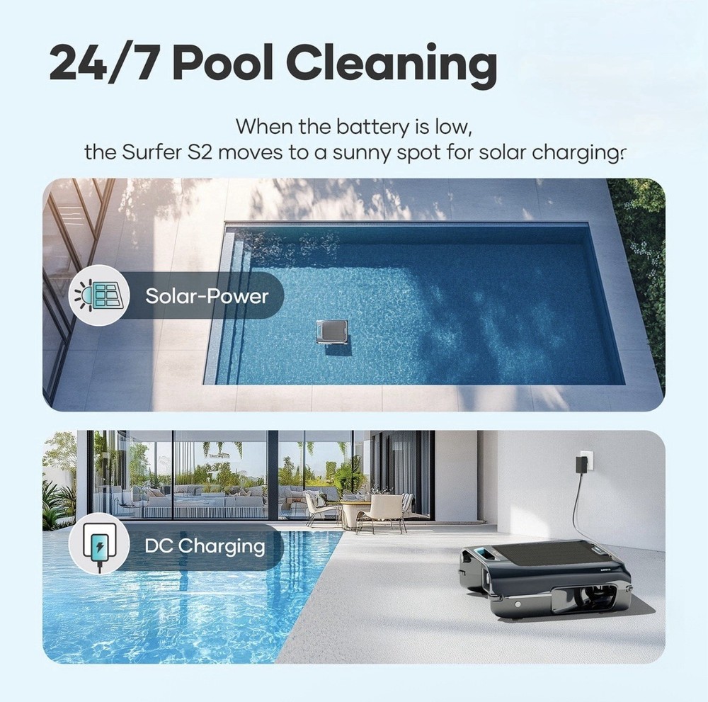 AIPER Surfer S2 Robotic Solar Pool Skimmer with Extra Filter Box App Support Eco