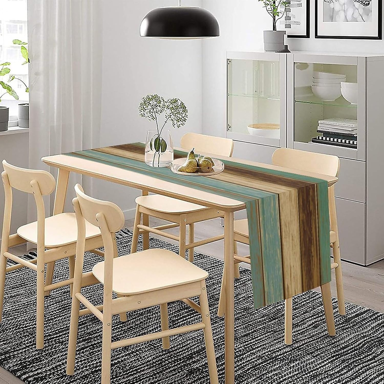 Farmhouse Cotton Linen Table Runners 13 X 72 Inches,Rustic Blue Table Runner for