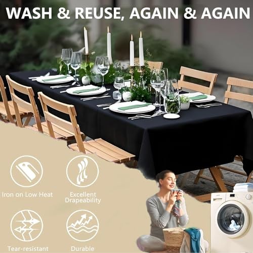 Tablecloths Rectangular 60x102 Inch, Polyester Fabric 10PC-60x102 In, 6FT Black