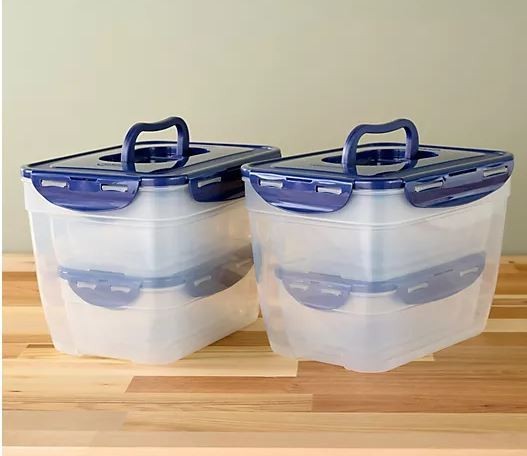 LocknLock 12-Pc Nestable Rectangle Storage Set,2 Handle Lids K313878 Red
