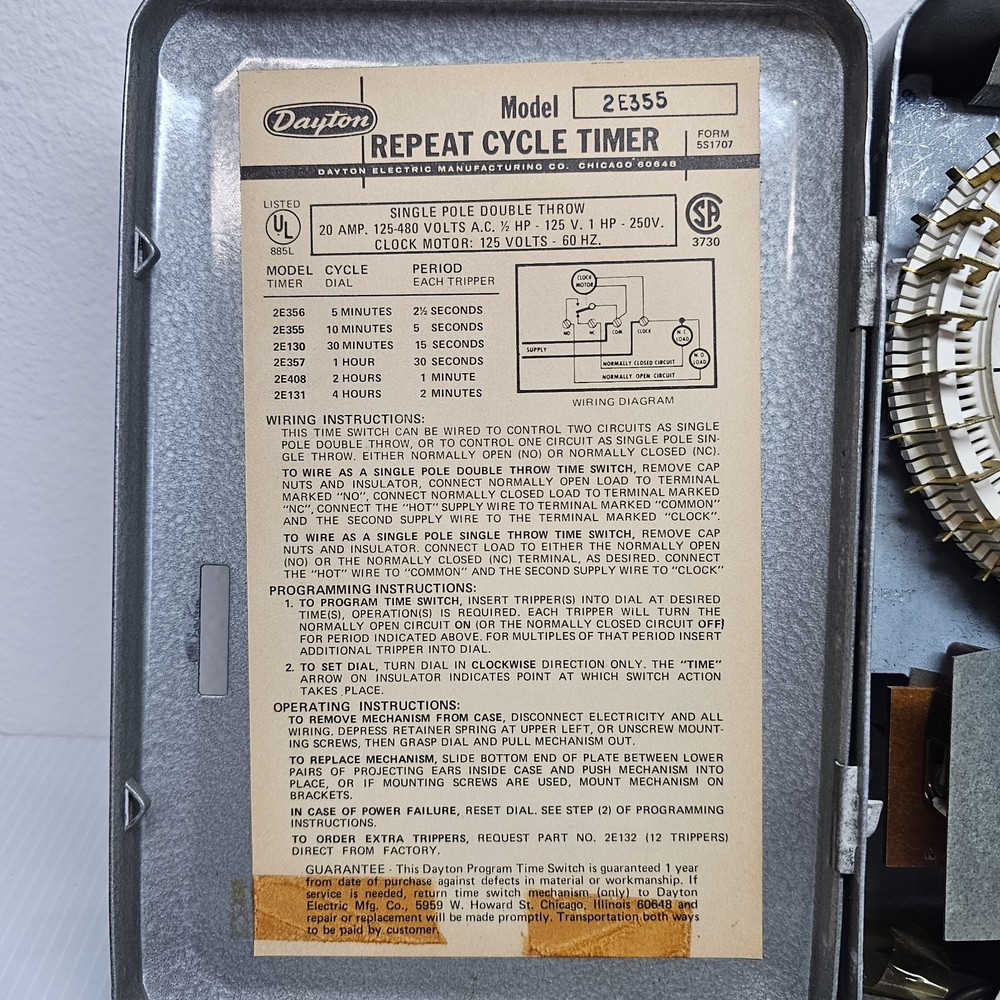 Vintage Dayton Time Switch Repeat Cycle Timer Model 2E355 TESTED WORKS