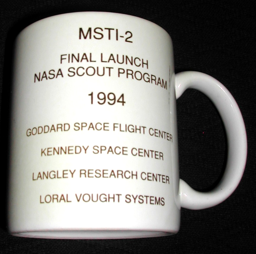 1994 NASA SCOUT Program Final Launch Coffee Cup & Vandenberg Complex Badge GSFC