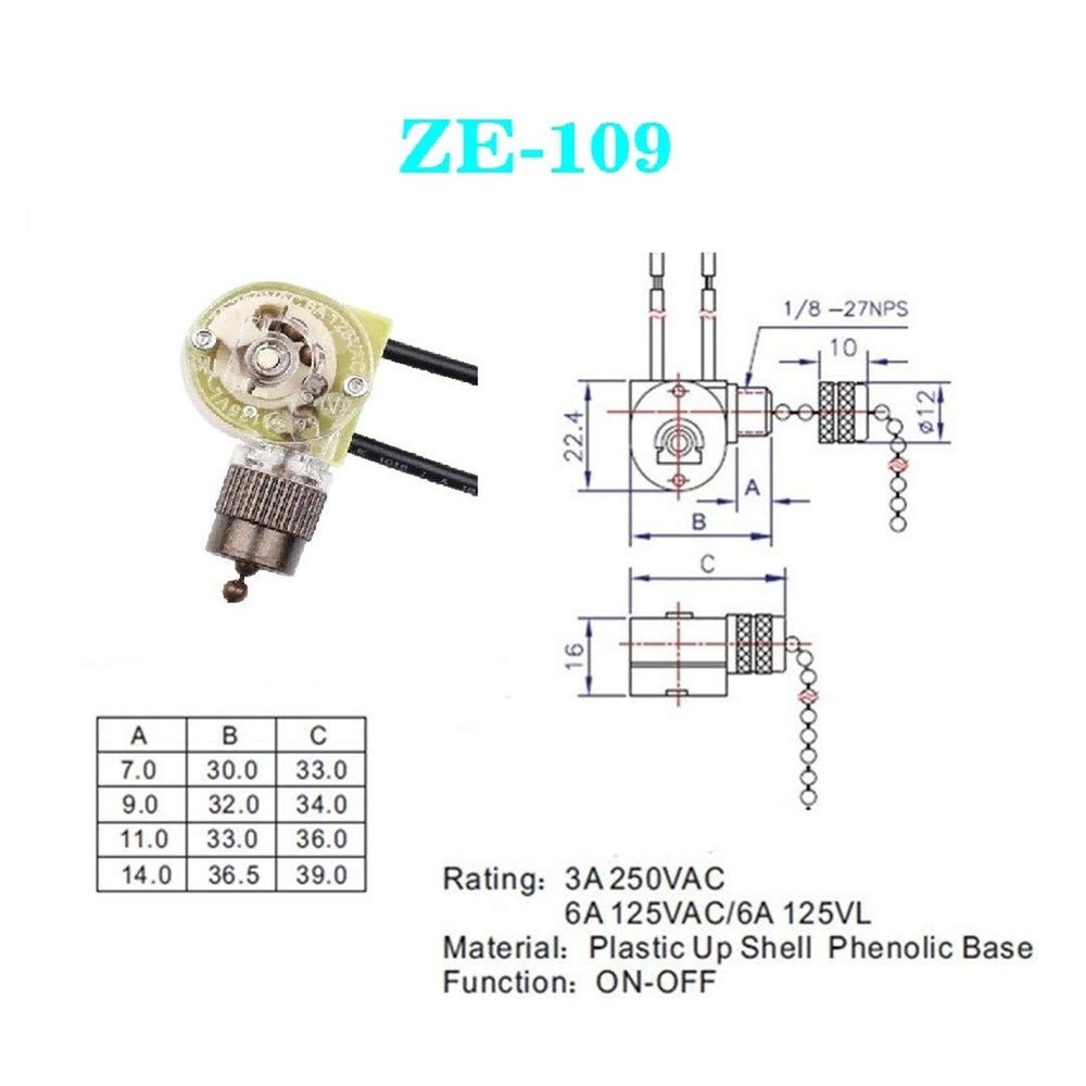 Zing Ear Ceiling Fan Light Switch ONOff Pull Chain, Second Generation ZE109,...