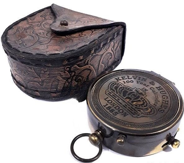 Vintage Brass compass with leather case