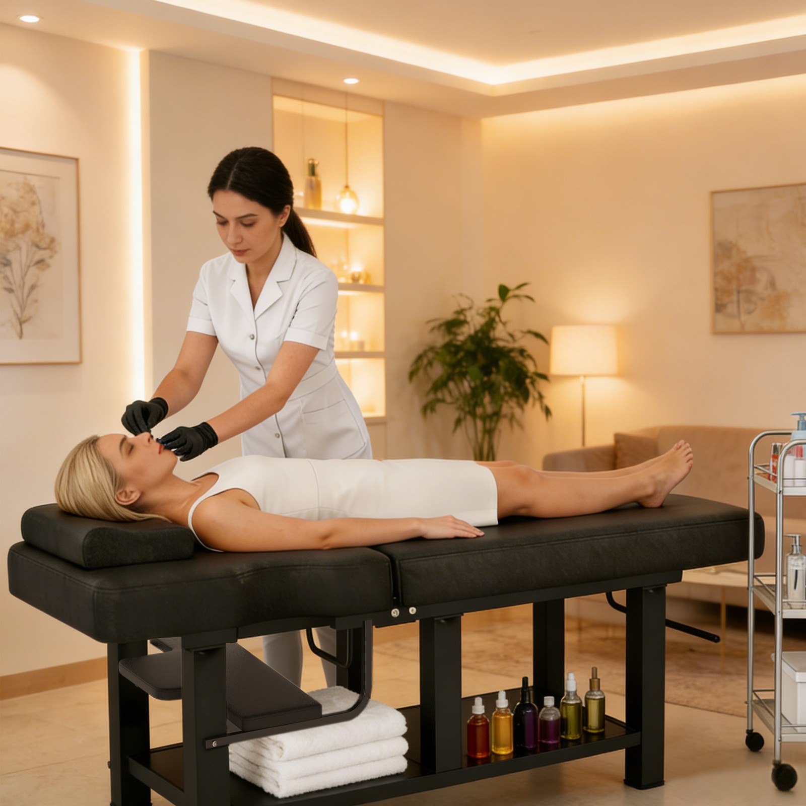 Black Massage Table Facial Bed Treatment Salon Spa Beauty w/Headrest, Open-Chest