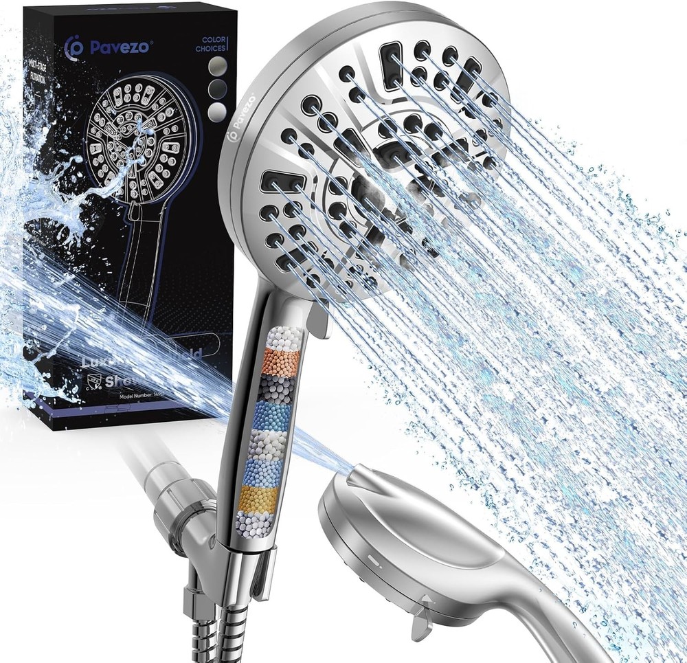 ® High Prure Shower Head Handheld Lar, Extra Long SS Hose